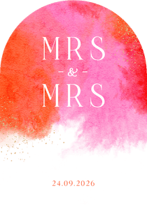 Trouwkaart boogkaart waterverf roze rood boogvorm stijlvol