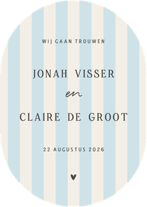 Trouwkaart ovaal klassiek gestreept blauw beige