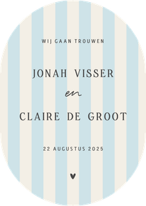 Trouwkaart ovaal klassiek gestreept blauw beige