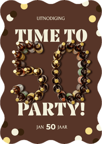 Uitnodiging 50 jaar met bierflesjes time to party!