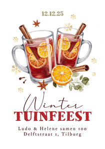 Uitnodiging boogkaart winter tuinfeestje glühwein samen 100