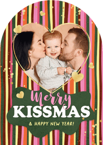 Unieke hippe kerstkaart boogvorm strepen hartjes foto goud