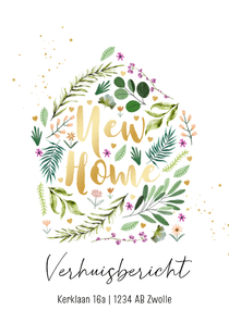 Verhuiskaart new home boogvorm planten bloemen 