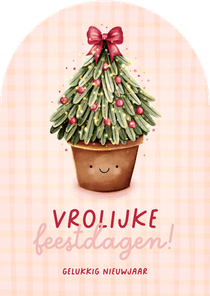 Vrolijke kerstkaart met kerstboom in boogvorm