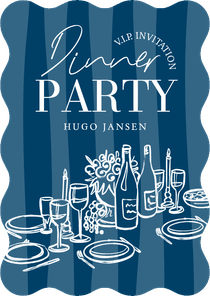 Wave uitnodiging diner party blauw gestreept doodle