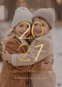 2027 Kerstkaart grote foto transparant met goudfolie