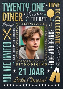 21 diner uitnodiging feestje etentje jongen