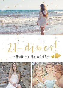 21-diner uitnodiging fotocollage met 3 eigen foto's