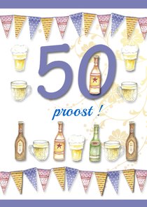 50 jaar met bierflesjes en vlaggetjes