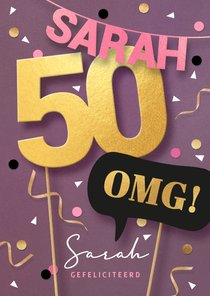 50 jaar verjaardagskaart Sarah vrouw 