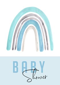 Babyshower uitnodiging | Regenboog waterverf blauw