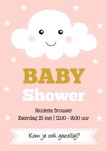 Babyshower uitnodiging wolkje roze