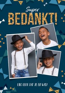 Bedankkaart communie jongen goud confetti strikjes foto