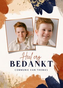 Bedankkaart communiefeest verf terra cotta blauw goud foto