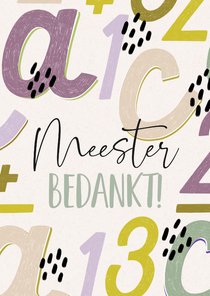 Bedankkaart meester trend cijfers letters kleurrijk