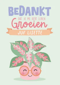 Bedankkaart met grappige illustratie van een plant