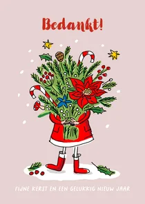 Bedankkaart met meisje met kerstboeket