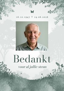 Bedankkaart natuur bos waterverf afscheid uitnodiging foto