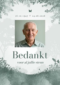 Bedankkaart natuur bos waterverf afscheid uitnodiging foto