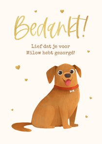 Bedankkaart oppassen hond illustratie hartjes