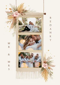 Bedankkaart trouwen bohemian bloemen gras fotocollage