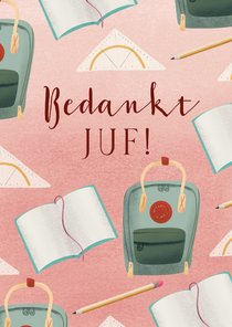 Bedankkaart voor juf met schooltas, schrift, potlood