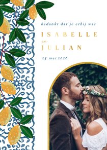 Bedankkaart zomer mediterraanse tegels en citroenen