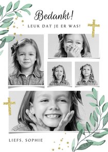 Bedankkaartje communie vormsel fotocollage christelijk goud