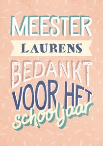 Bedankkaartje meester typografisch met naam en confetti