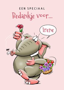 Bedankkaartje met olifant bloemen of een wijntje