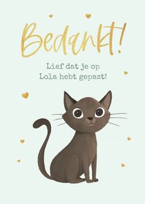 Bedankkaartje oppassen kat poes hartjes lief