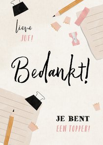 Bedankt juf met schriftje, potlood en puntenslijper