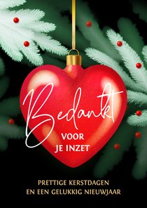 Bedankt kerstkaart rood hart zakelijk