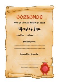 Bedankt Oorkonde