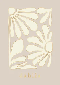 Beige geboortekaartje trendy bloemen abstract met goudfolie