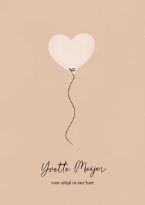 Beige rouwkaart met subtiel lief ballon hartje 