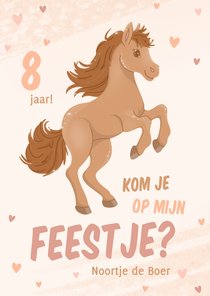 Beige uitnodigingen kinderfeestje met paard en hartjes