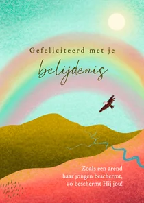 Belijdenis kaart met arend en regenboog