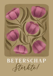 Beterschap- en sterkte kaart met bloemen in paarse tinten
