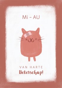 Beterschap grappig kaartje poesje met pleister MiAU