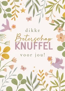 Beterschapkaart bloemen met vogeltjes 
