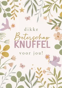 Beterschapkaart bloemen met vogeltjes 