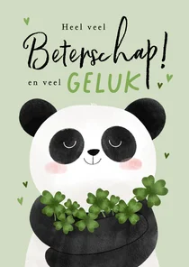 Beterschapskaart kind panda en klavertjes vier