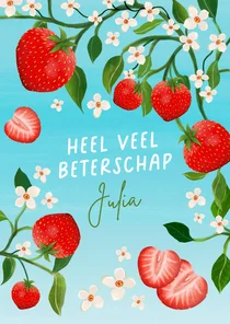 Beterschapskaart met aardbeien en bloemetjes