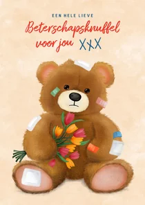 Beterschapskaart met beer en bloemen