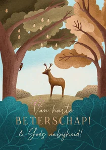 Beterschapskaart met hert bomen en psalm 42