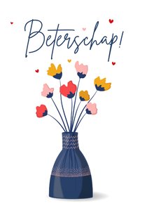 Beterschapskaart met kleurrijke bloemen in stijlvol vaasje