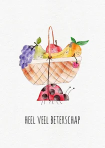 Beterschapskaart met lieveheersbeestje met fruitmand