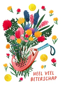 Beterschapskaart met padelracket met bloemen