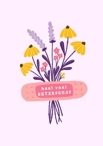 Beterschapskaart met pleister en bloemen
